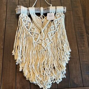 Handmade Macrame hanging wall art on driftwood